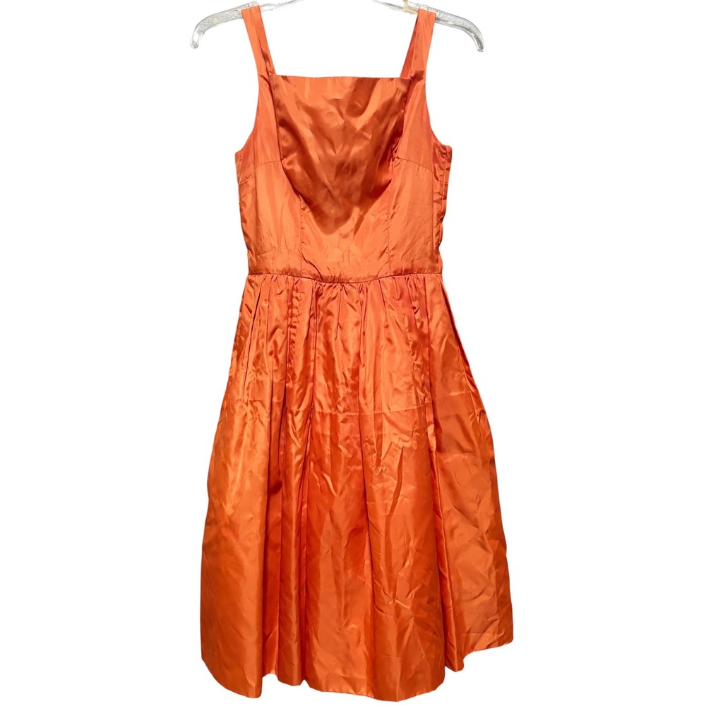 Vintage Orange Fit and Flare Cocktail Dress Tulle Crinoline Sleeveless Pleated